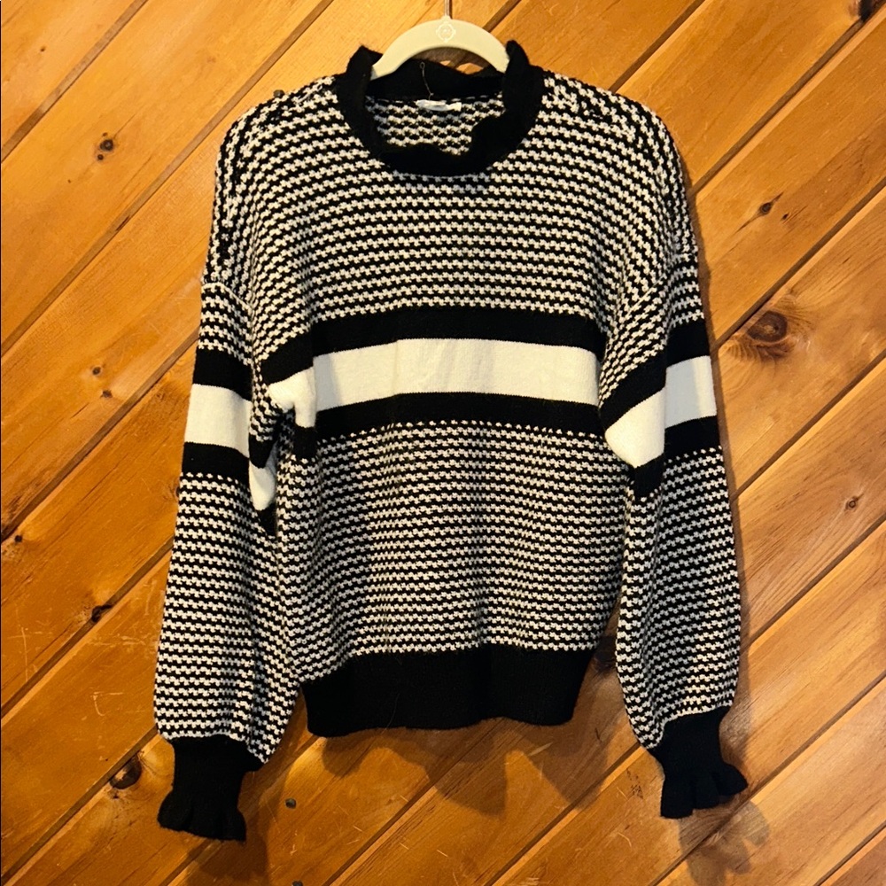 A Loves A black & white mock neck cable knit sweater